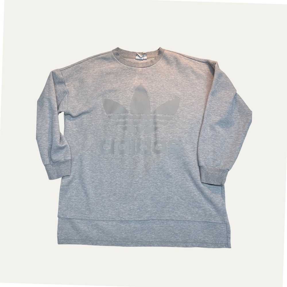 Adidas Sweatshirt Womens Medium Gray Oversized Trefoil Logo Tunic Pullover